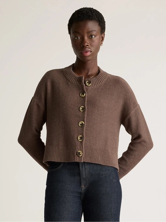 Quince Sweaters - Quince 100% Organic Cotton Cropped Cardigan heather brown